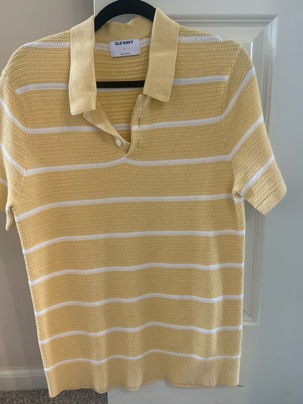 Old Navy Yellow and White Striped Knit Polo